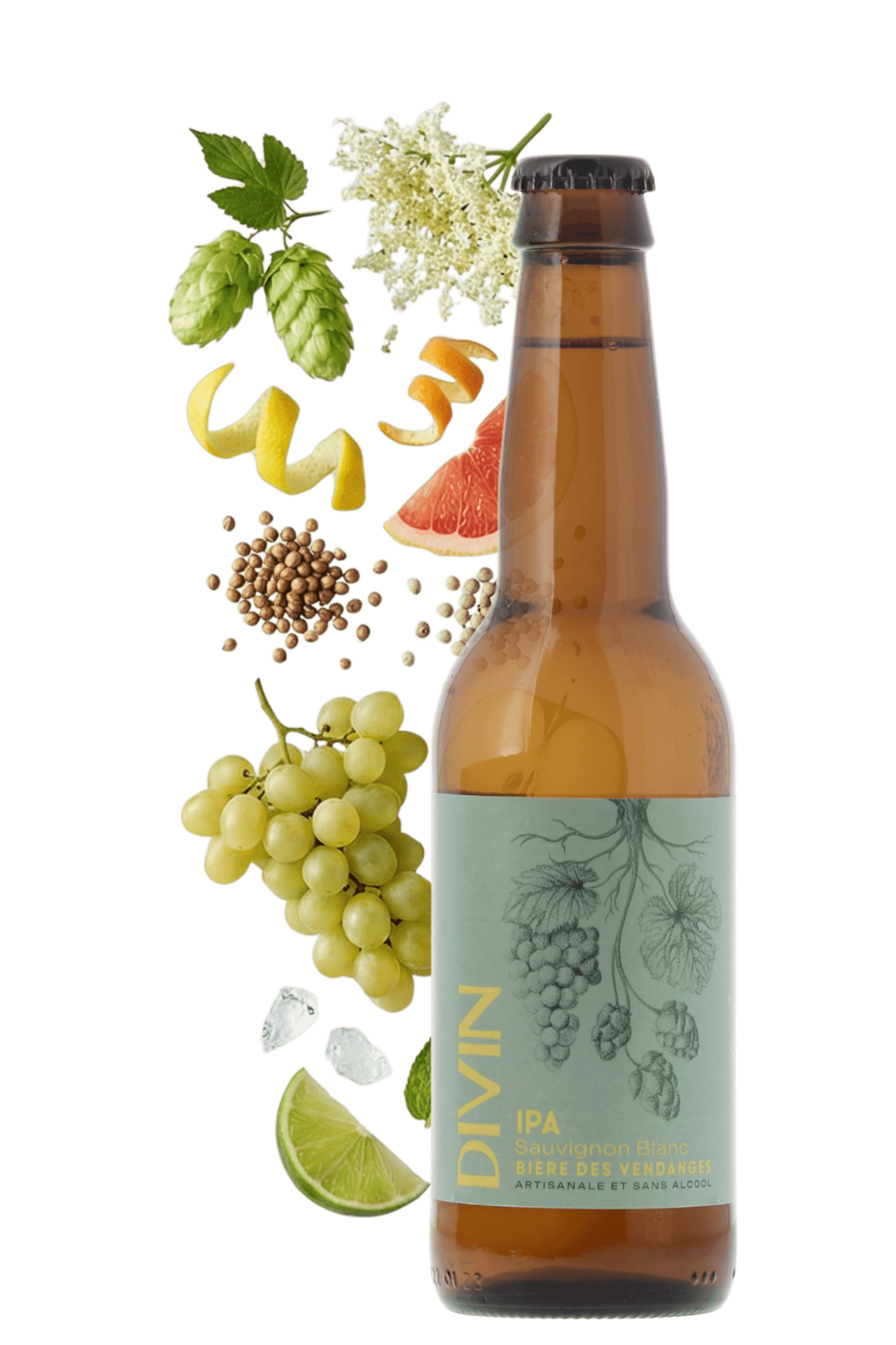 Bière des vendanges sans alcool - IPA Sauvignon Blanc - Divin - frontbs