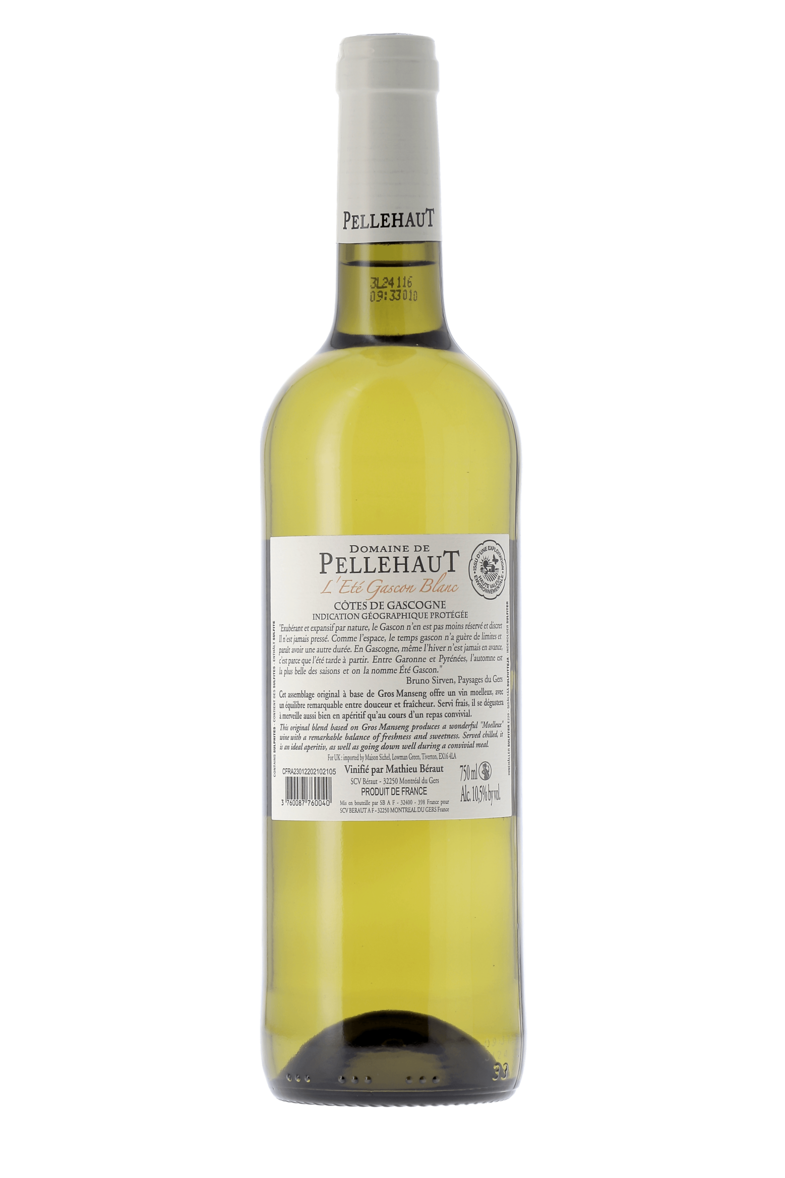 Côtes de Gascogne L'Eté Gascon Domaine de Pellehaut 2023 - frontbs