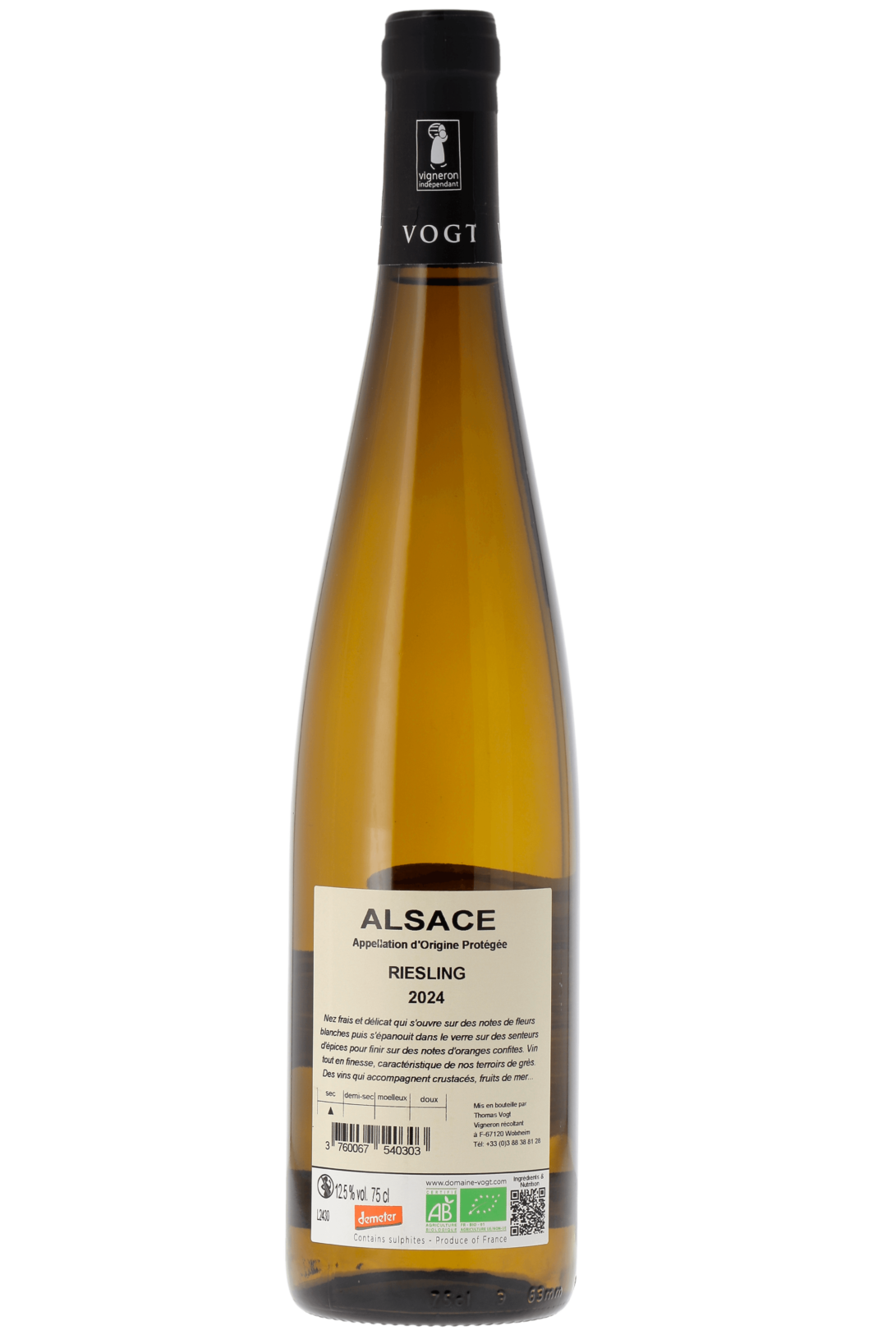 Alsace Riesling Domaine Laurent Vogt 2024 - frontbs
