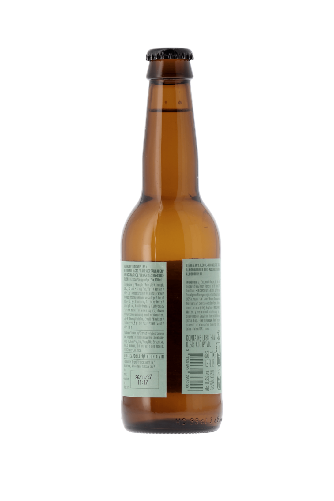 Bière des Vendanges IPA sans alcool Sauvignon Blanc Divin 33cl - frontbs