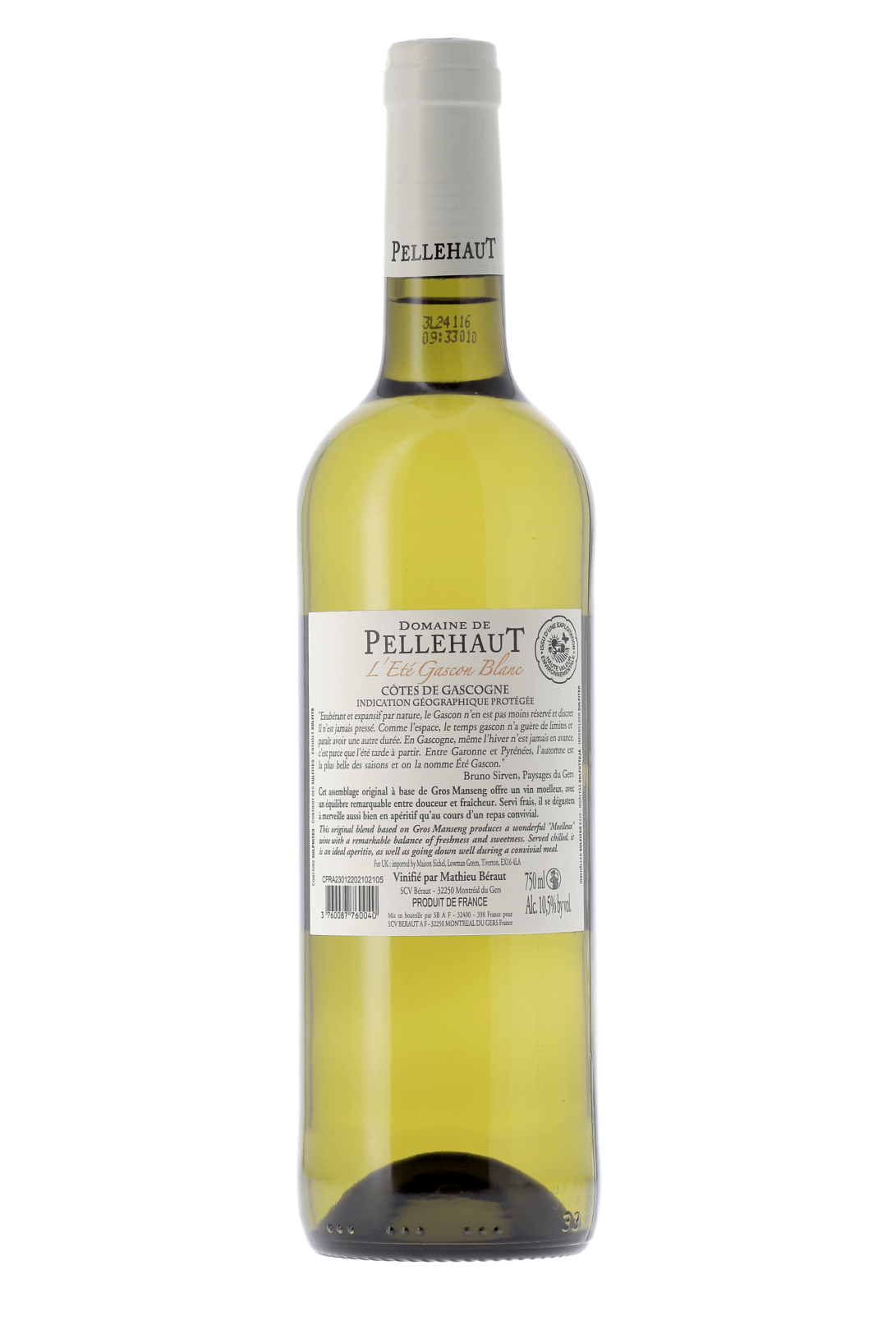 Côtes de Gascogne L'Eté Gascon Domaine de Pellehaut 2023 - frontbs