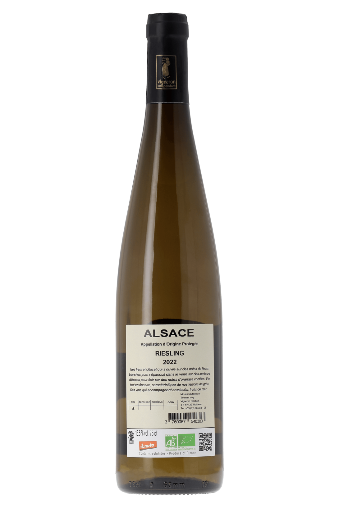 Alsace Riesling Domaine Laurent Vogt 2022 - frontbs